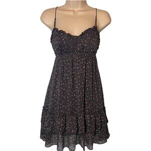 American Eagle Babydoll Dress Size 2 Floral Gray Ruffle Lined Y2K Fairy Coquette